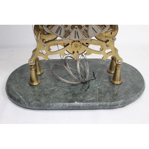 796 - VINTAGE SKELETON CLOCK AND GLASS DOME 35 X 42CM