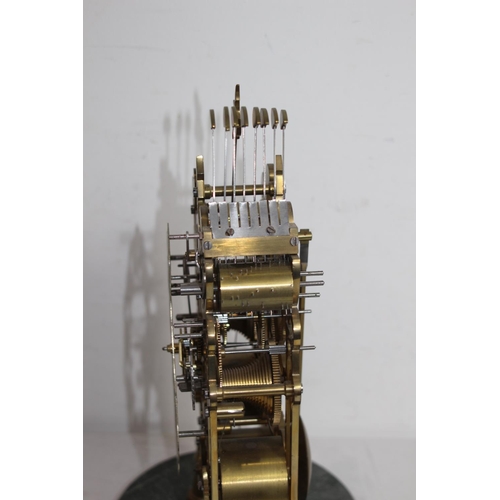 796 - VINTAGE SKELETON CLOCK AND GLASS DOME 35 X 42CM