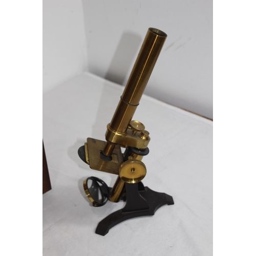 939 - ANTIQUE BOXED BRASS MICROSCOPE 
36CM