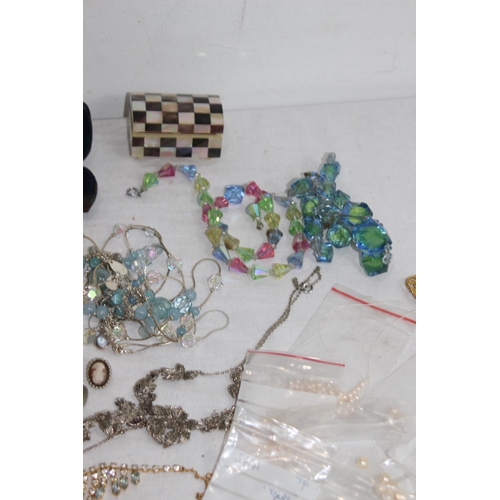 966 - BOX OF COSTUME JEWELLERY ETC