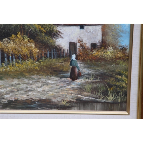 83 - OILAGRAPH ON CANVAS OF VILLAGE SCENE 
76 X 65CM