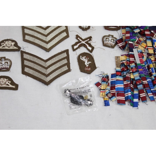 763 - BRITISH ARMY BADGES, BUTTONS, OFFICER RANK AND MEDAL RIBBONS