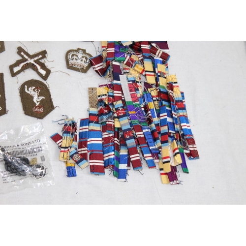 763 - BRITISH ARMY BADGES, BUTTONS, OFFICER RANK AND MEDAL RIBBONS