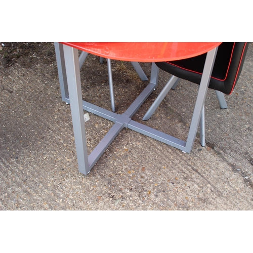 8 - RETRO GLASS TABLE AND FOUR CHAIRS 
90 X 90 X 75CM