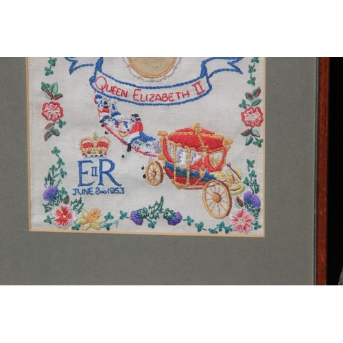 131 - HAND STITCHED SAMPLER OF THE CORONATION 
34 X 39CM