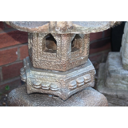 66 - 2 X ORIENTAL STYLE GARDEN ORNAMENTS 
98 X 38CM