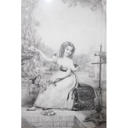 154 - VICTORIAN BLACK AND WHITE PRINT OF PRINCESS VICTORIA 
69 X 49CM