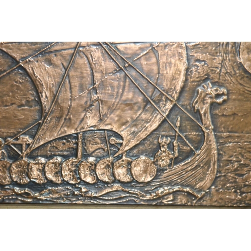 160 - COPPER PLAQUE OF VIKING SCENE 
50 X 20CM