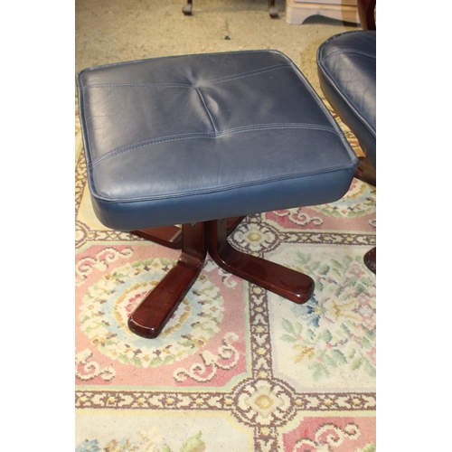 67 - BLUE RECLINING CHAIR AND FOOTSTOOL 
85 X 96CM