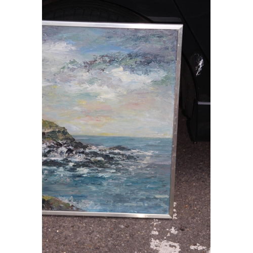 202 - LARGE OIL ON BOARD OF LIGHTHOUSE SCENE SIGNED 
94 X 63CM