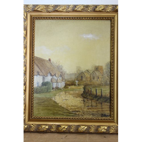 208 - FRAMED OIL ON BOARD OF TARRANT MONKTON IN DORSET SIGNED BERNARD SHAW
27 X 32CM