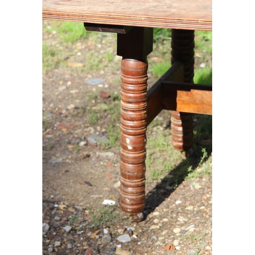 30 - ANTIQUE FRENCH WALNUT PLANK TOP TABLE WITH BOBBIN TURNED LEGS 
169 X 92 X 73CM