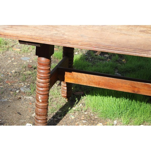 30 - ANTIQUE FRENCH WALNUT PLANK TOP TABLE WITH BOBBIN TURNED LEGS 
169 X 92 X 73CM