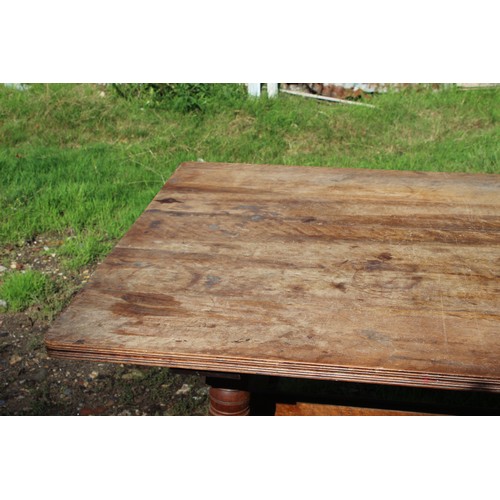 30 - ANTIQUE FRENCH WALNUT PLANK TOP TABLE WITH BOBBIN TURNED LEGS 
169 X 92 X 73CM