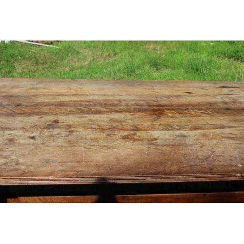 30 - ANTIQUE FRENCH WALNUT PLANK TOP TABLE WITH BOBBIN TURNED LEGS 
169 X 92 X 73CM