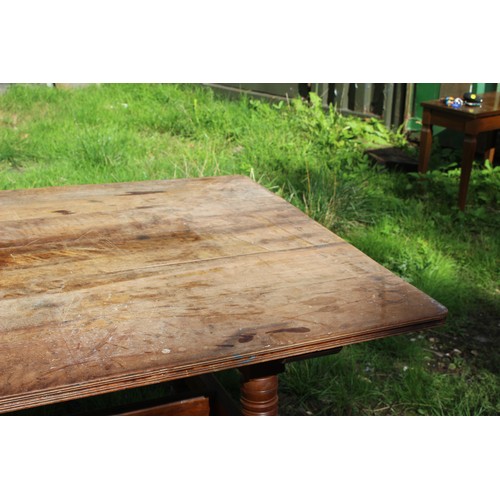 30 - ANTIQUE FRENCH WALNUT PLANK TOP TABLE WITH BOBBIN TURNED LEGS 
169 X 92 X 73CM