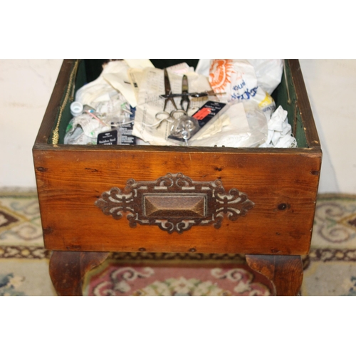 20 - VINTAGE SEWING BOX AND CONTENTS 
41 X 41 X 55CM