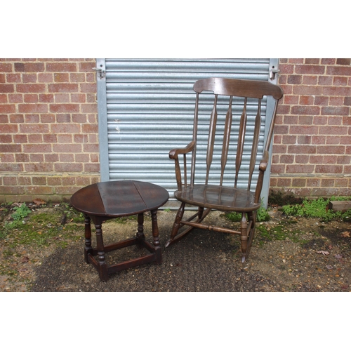 22 - VINTAGE ROCKING CHAIR AND SMALL DROP LEAF TABLE 
104 X 61CM