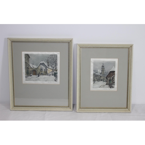 157 - 2 X SIGNED PRINT ON SILK WINTER SCENES 
38 X 33CM