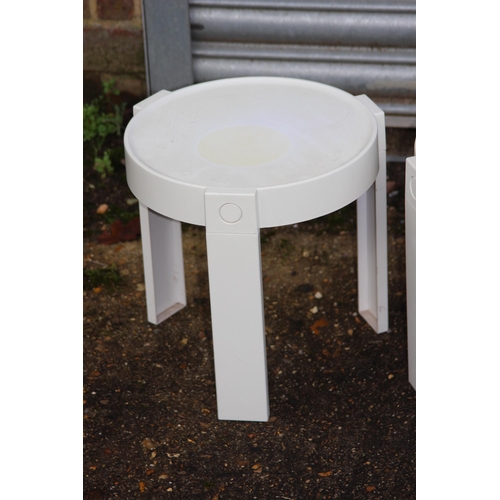 30 - TRIO OF RETRO PLASTIC STACKING TABLES MADE IN HOLLAND 
30 X 30CM