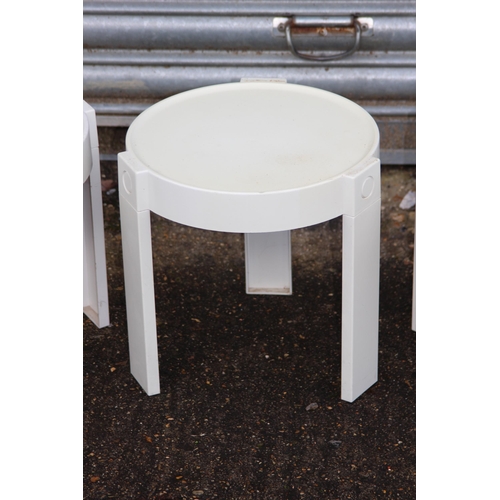 30 - TRIO OF RETRO PLASTIC STACKING TABLES MADE IN HOLLAND 
30 X 30CM