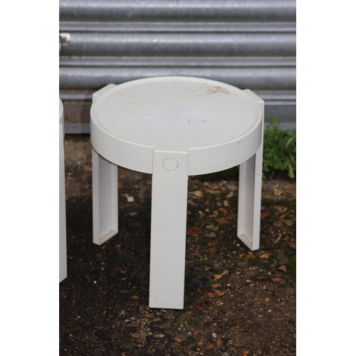 30 - TRIO OF RETRO PLASTIC STACKING TABLES MADE IN HOLLAND 
30 X 30CM