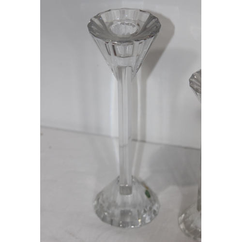 196 - 3 X CRYSTAL BOHEMIA SKLARNY CANDLESTICKS AND ONE OTHER PAIR 
25.5CM