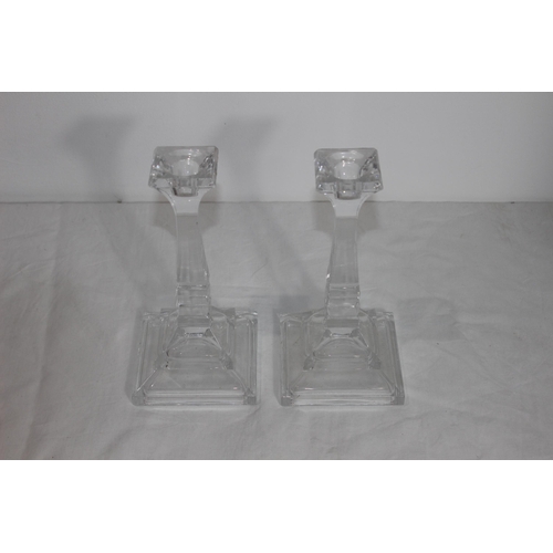 196 - 3 X CRYSTAL BOHEMIA SKLARNY CANDLESTICKS AND ONE OTHER PAIR 
25.5CM