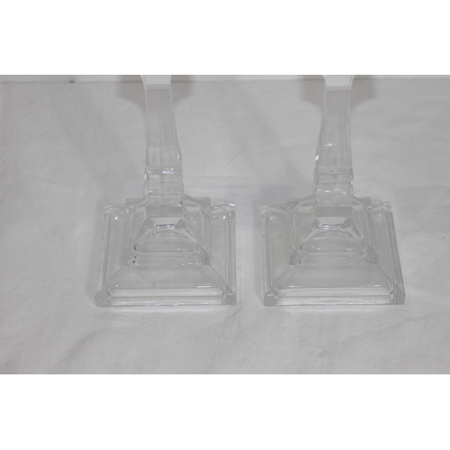 196 - 3 X CRYSTAL BOHEMIA SKLARNY CANDLESTICKS AND ONE OTHER PAIR 
25.5CM