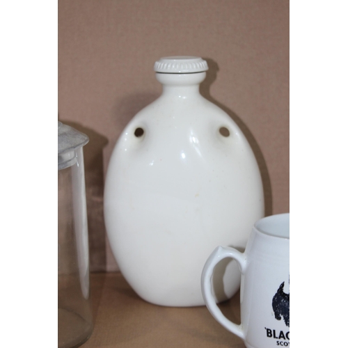 218 - VINTAGE BLACK AND WHITE WHISKEY JUG AND TWO OTHERS