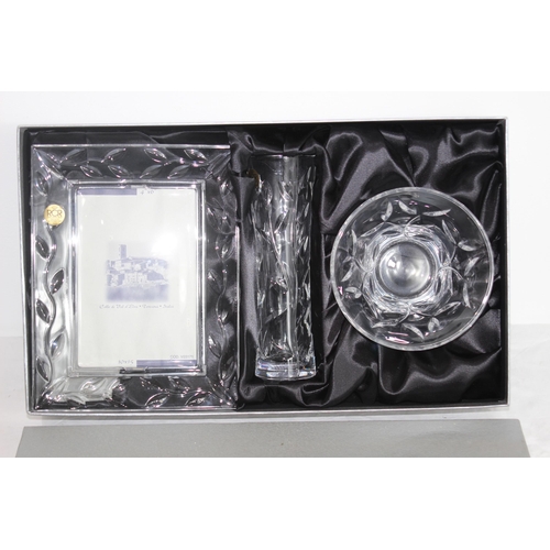 224 - BOXED ITALIAN LEAD CRYSTAL FRAMED, VASE AND BOWL