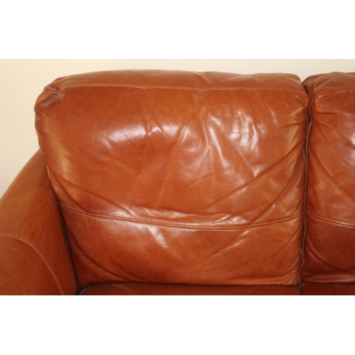 6 - SOFITALIA INTERNATIONAL TWO SEATER LEATHER SOFA AND POUFFE 
90 X 150 X 84CM