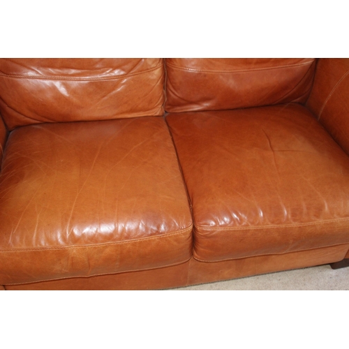 6 - SOFITALIA INTERNATIONAL TWO SEATER LEATHER SOFA AND POUFFE 
90 X 150 X 84CM