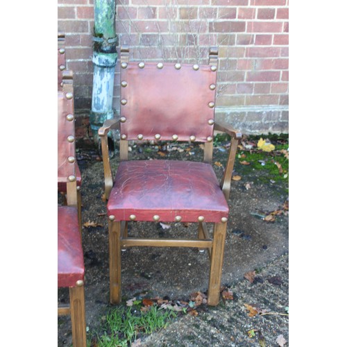 37 - 6 X VINTAGE GOTHIC STYLE LEATHER PUB CHAIRS 
50 X 90CM