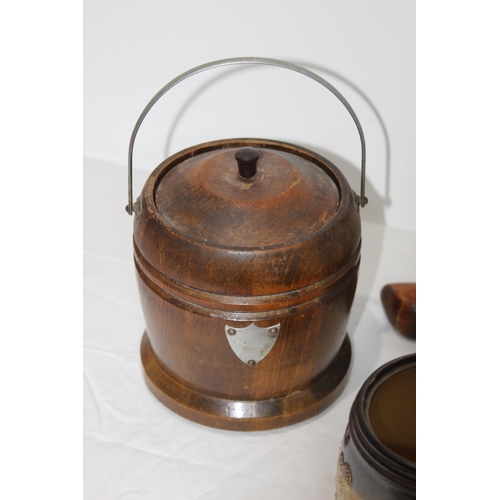 327 - QUANTITY OF TREEN INCLUDING ROYAL DOULTON TOBACCO JAR