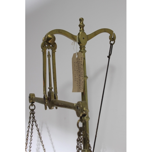 352 - ANTIQUE DOYLE AND SONS BEAM APOTHECARY SCALES 
58 X 50CM