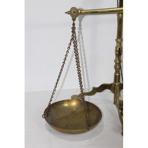 352 - ANTIQUE DOYLE AND SONS BEAM APOTHECARY SCALES 
58 X 50CM