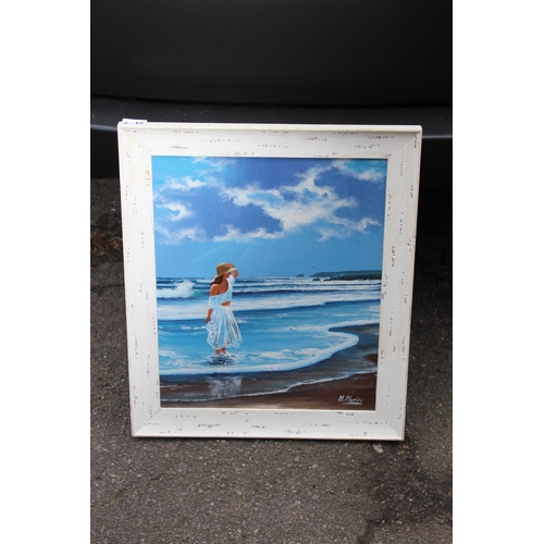 173 - SIGNED OIL ON BOARD OF LADY IN THE SURF 
54 X 47CM