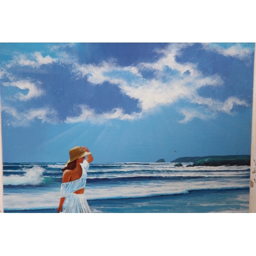 173 - SIGNED OIL ON BOARD OF LADY IN THE SURF 
54 X 47CM