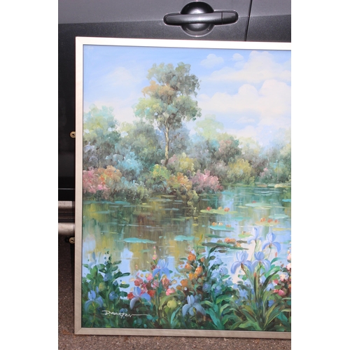 176 - LARGE SIGNED OIL ON CANVAS OF TRANQUIL SCENE 
125 X 85CM