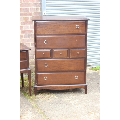 54 - STAG MINSTREL DRESSING TABLE, STOOL, MULTICHEST AND SMALLER CHEST OF DRAWERS - SOME HANDLES ARE MISS... 