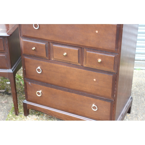 54 - STAG MINSTREL DRESSING TABLE, STOOL, MULTICHEST AND SMALLER CHEST OF DRAWERS - SOME HANDLES ARE MISS... 