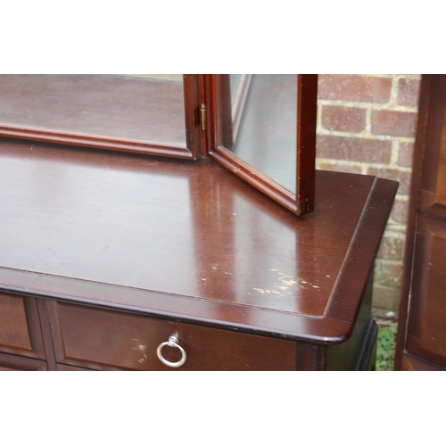 54 - STAG MINSTREL DRESSING TABLE, STOOL, MULTICHEST AND SMALLER CHEST OF DRAWERS - SOME HANDLES ARE MISS... 