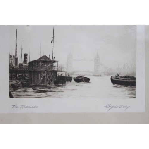 181 - VINTAGE ETCHING THE THAMES BY CYRIL GREY 
30 X 28CM