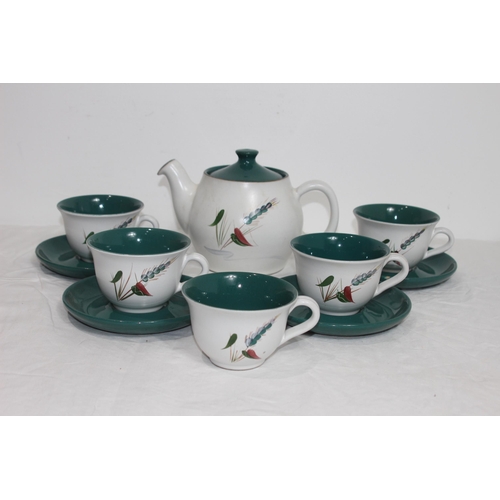 241 - VINTAGE DENBY TEAPOT AND CUPS AND SAUCERS