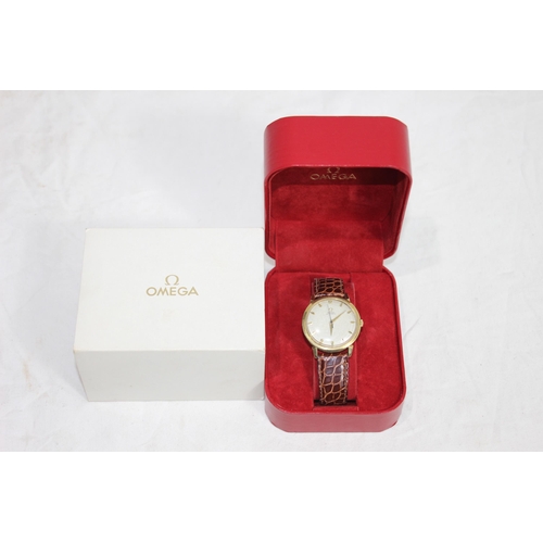 878 - VINTAGE MEN'S OMEGA DRESS 14ct GOLD WATCH WITH BUMPER MOVEMENT BOXED GROSS WEIGHT  39.12g