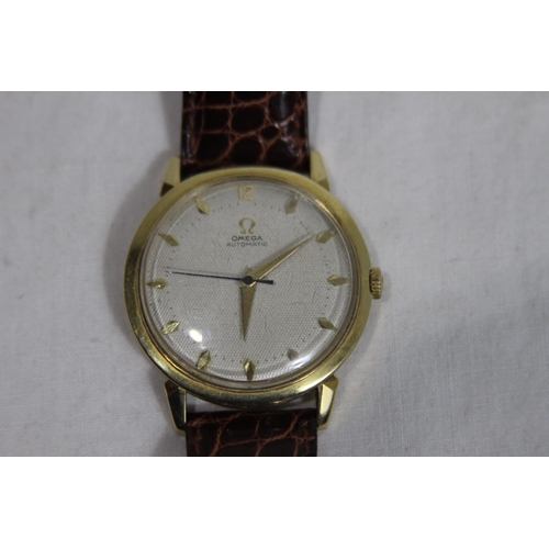 878 - VINTAGE MEN'S OMEGA DRESS 14ct GOLD WATCH WITH BUMPER MOVEMENT BOXED GROSS WEIGHT  39.12g