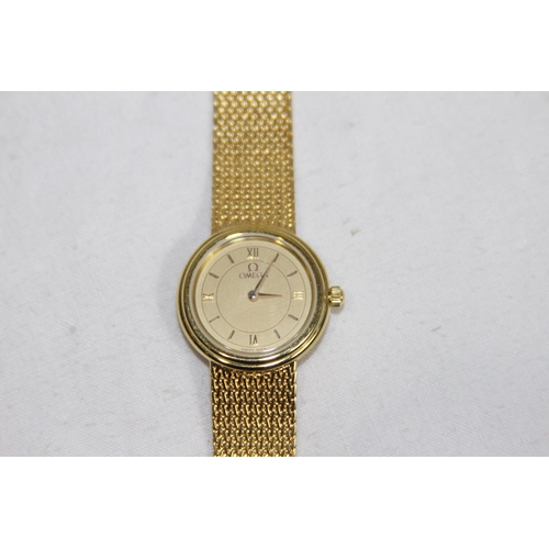 879 - VINTAGE LADIES OMEGA 18K GOLD WATCH BOXED