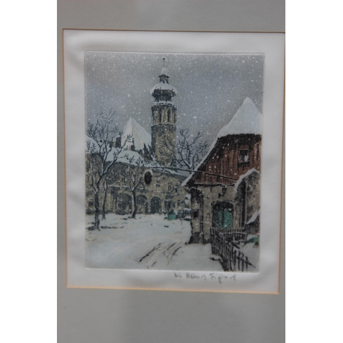 157 - 2 X SIGNED PRINT ON SILK WINTER SCENES 
38 X 33CM