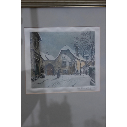 157 - 2 X SIGNED PRINT ON SILK WINTER SCENES 
38 X 33CM